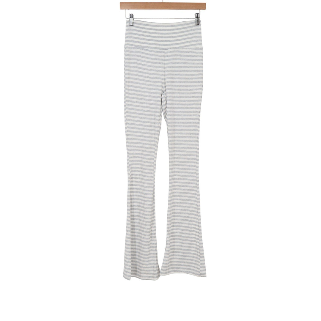 LA Glow Pants Women XS Flare Leg Grey White Striped High Waist Stretch Excellent