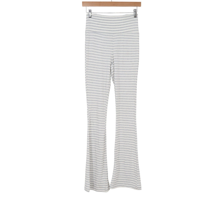 LA Glow Pants Women XS Flare Leg Grey White Striped High Waist Stretch Excellent