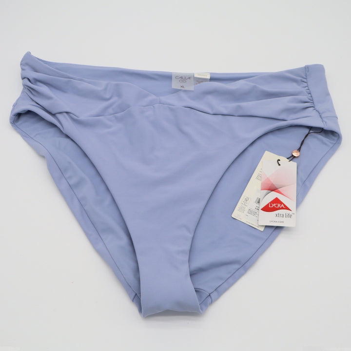 Calia Womens Mid-Rise Bikini Bottom Lavender Purple Ruched Swim XL