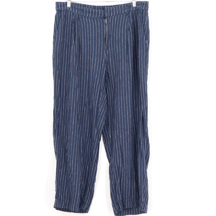 A New Day Navy Blue Pinstripe Linen Blend Pleated Trousers Pants Womens 16