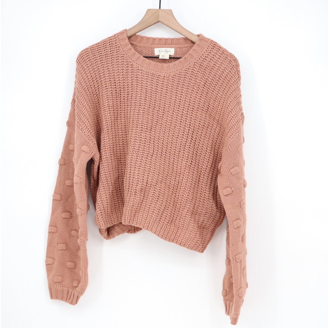 Jessica Simpson Dusty Rose Shaker Knit Bobble Sleeve Sweater SA409 Large