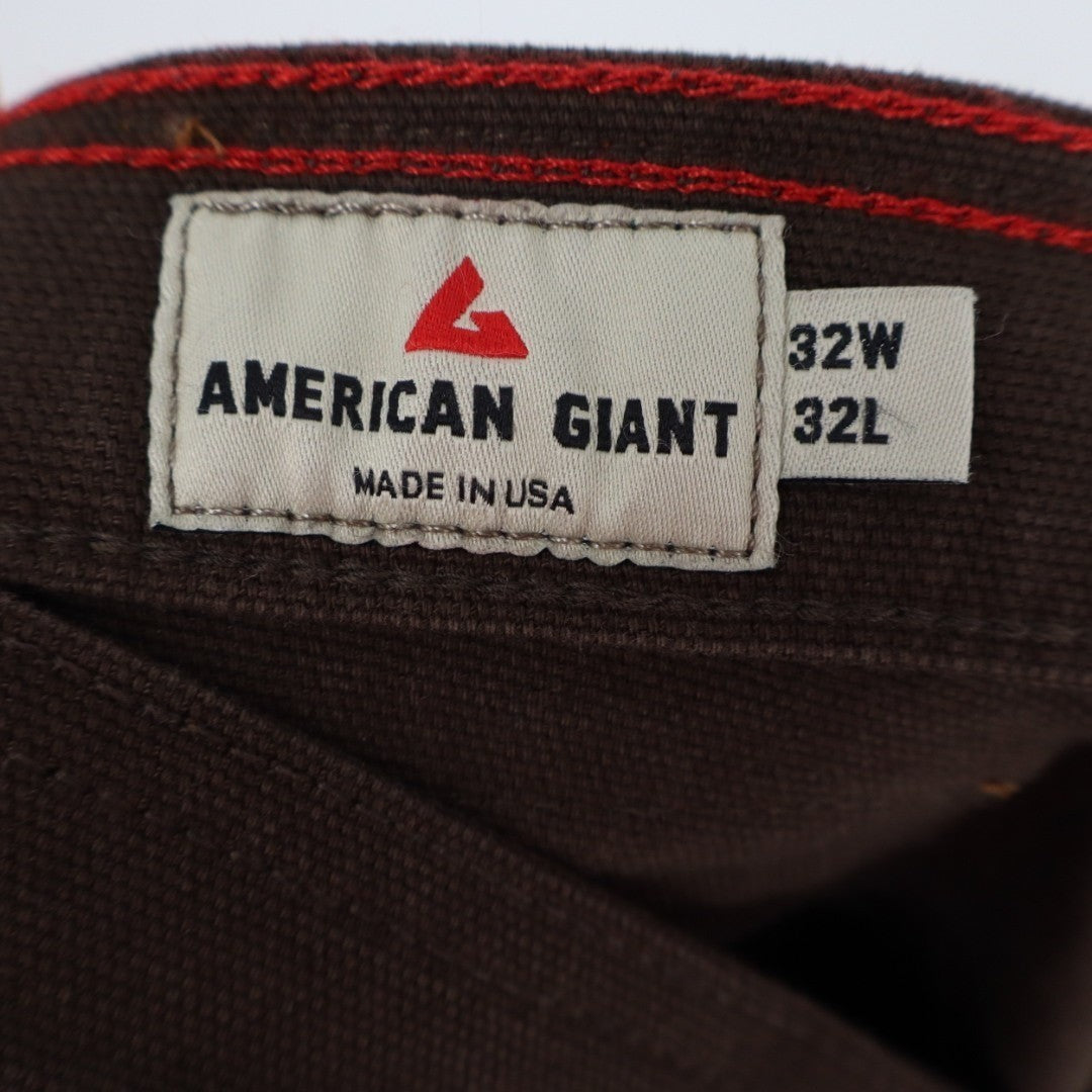American Giant Roughneck Pants Mens 32x32 Brown Cotton Stretch Canvas Workwear