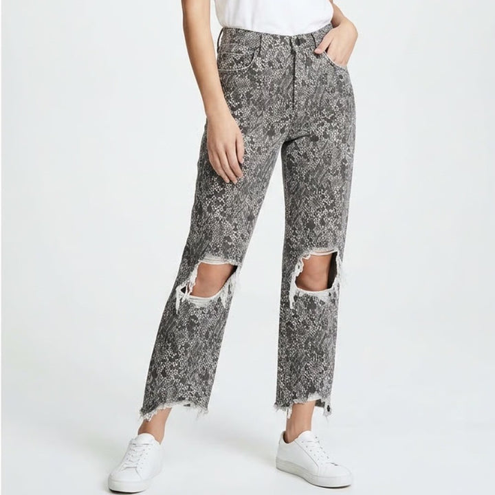Free People We The Free Maggie Crop Jeans Women 28 Multi Denim Cotton Distressed