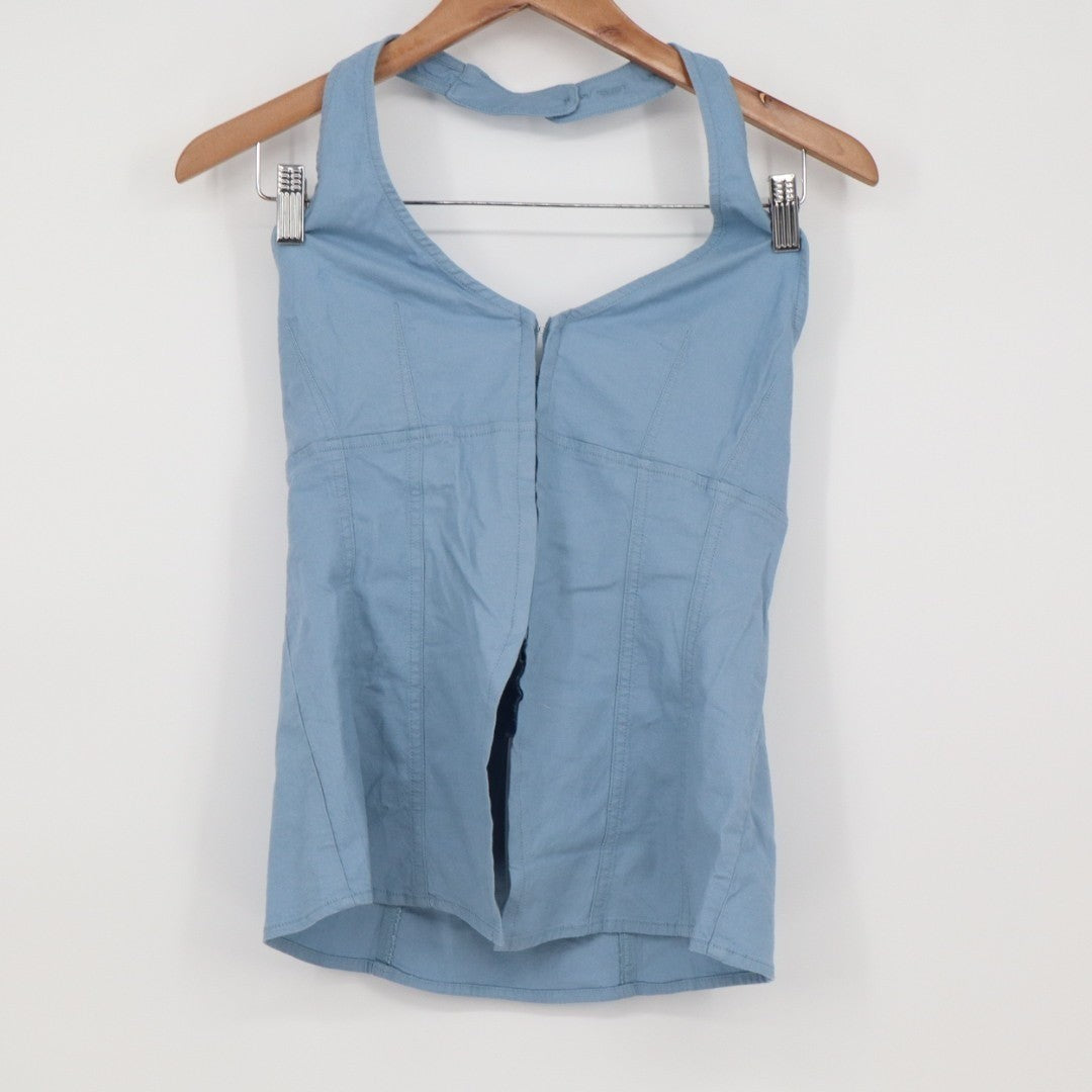 Urban Outfitters UO Sari Vest Women Small Ashleigh Blue Linen Casual Halter Neck