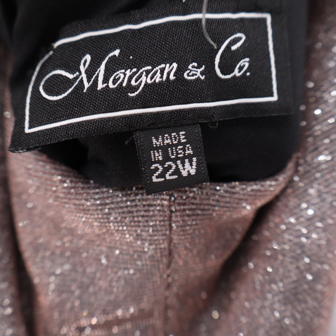 Morgan & Co Womens 22W Mauve Metallic Halter Keyhole Maxi Formal Gown