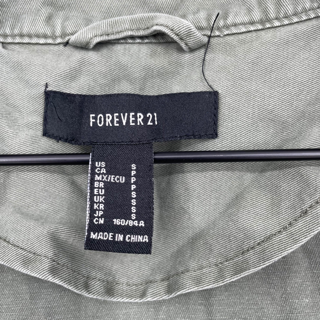 Forever 21 Utility Jacket Olive Green Hooded Drawstring Pockets Size S