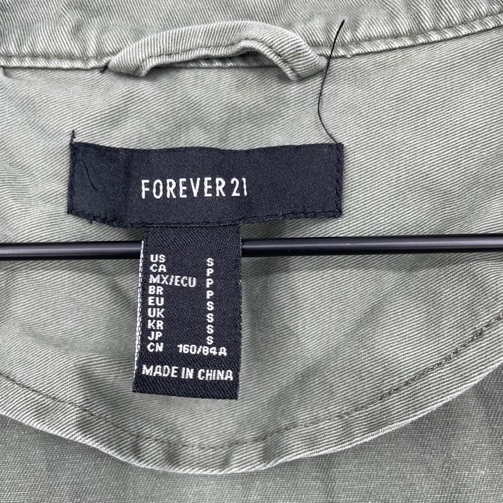Forever 21 Utility Jacket Olive Green Hooded Drawstring Pockets Size S