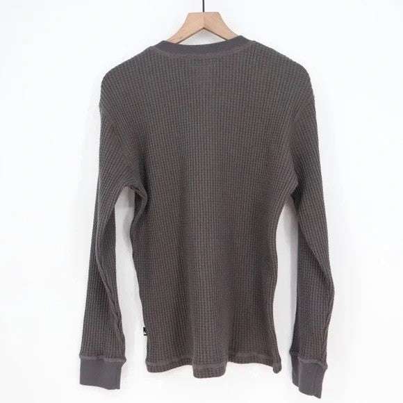 American Giant T-Shirt Mens XL Brown Cotton Stretch Rib Henley Neck Waffle Knit