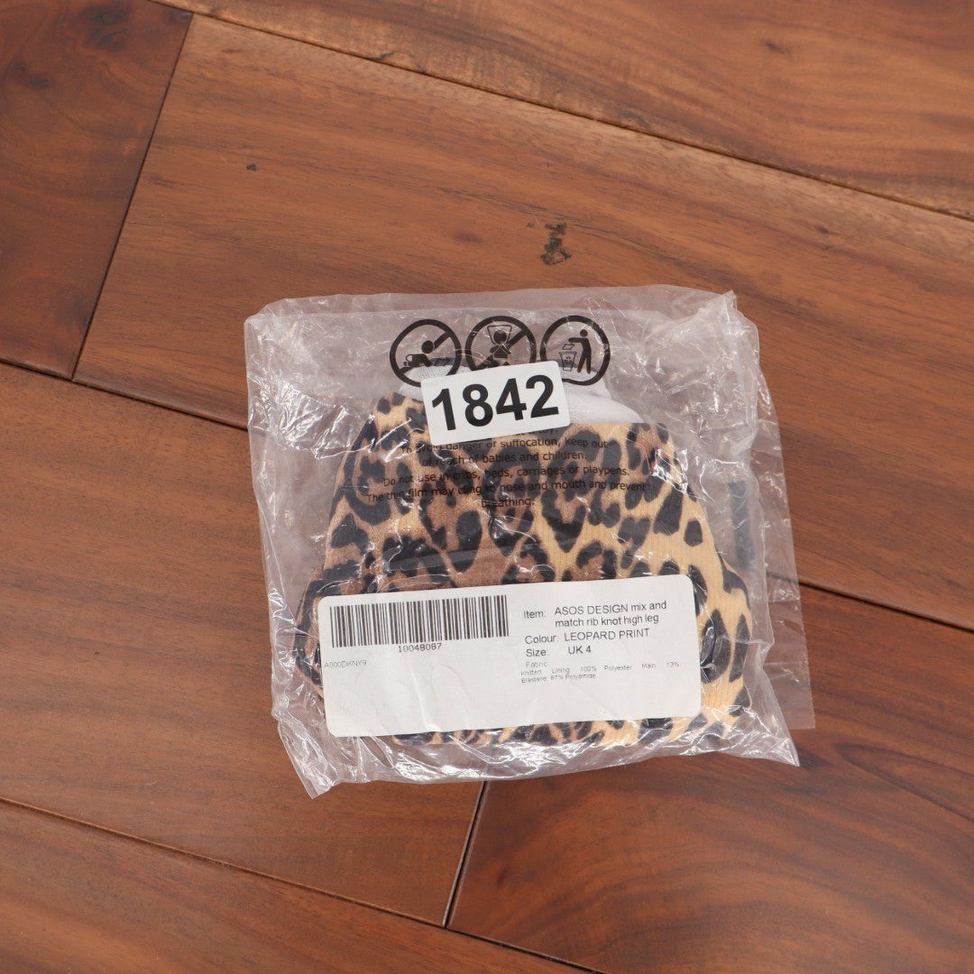 ASOS DESIGN Leopard Print Rib Knit High Leg Bikini Bottoms Size US 0