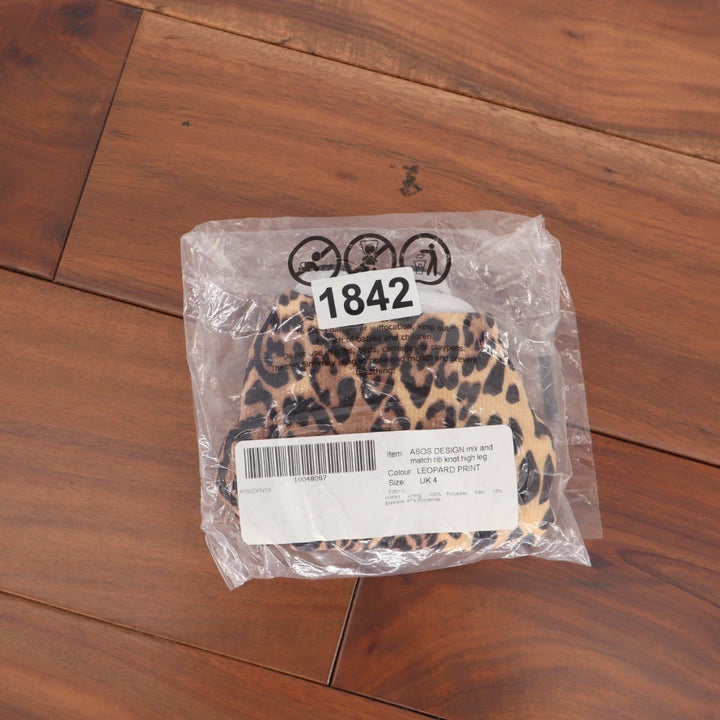 ASOS DESIGN Leopard Print Rib Knit High Leg Bikini Bottoms Size US 0