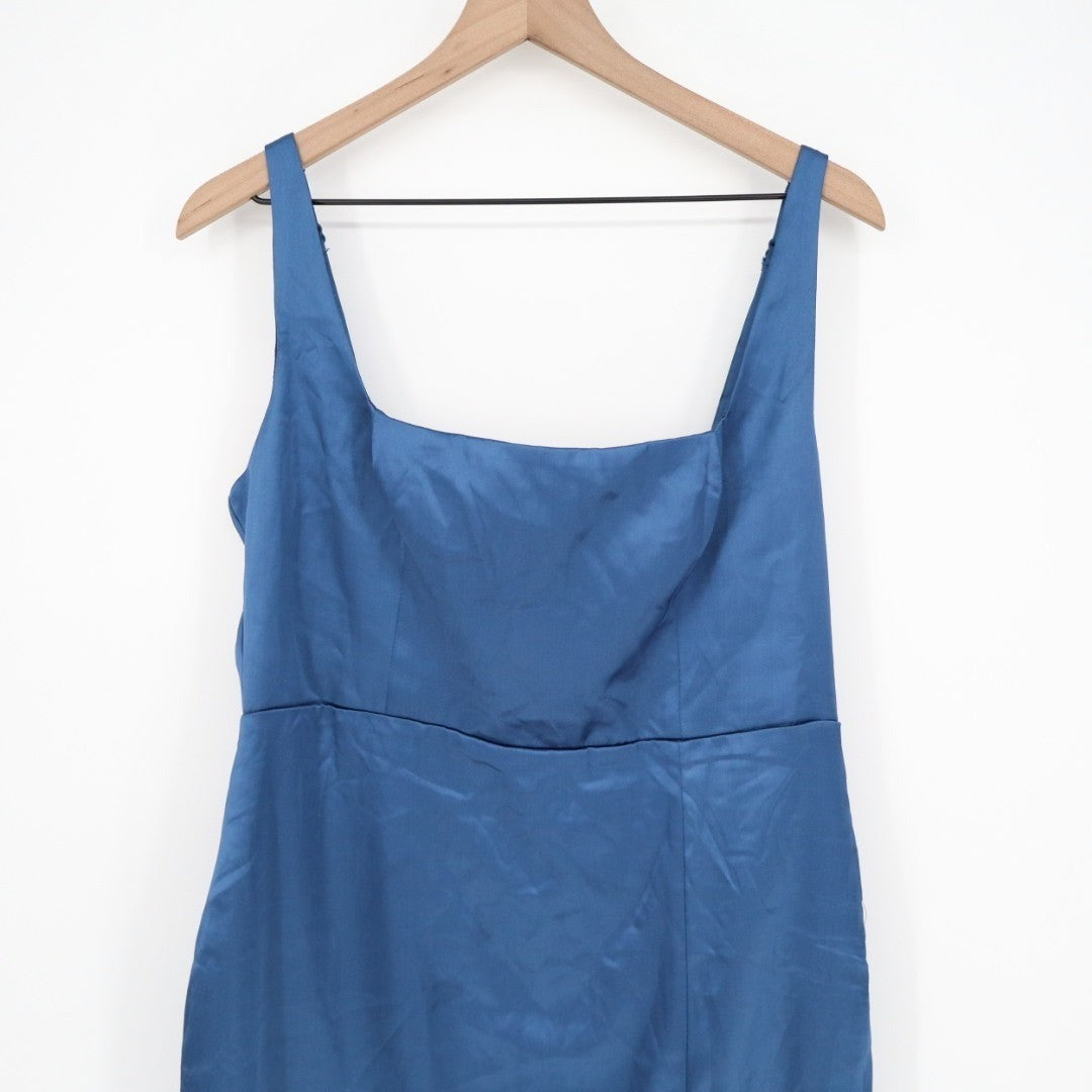 Lulus Keep It Precious Midi Dress Womens XL Blue Satin Sleeveless Wedding Formal