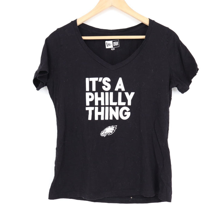 Philadelphia Eagles T-Shirt Women Large Black New Era It's A Philly Thing V-Neck