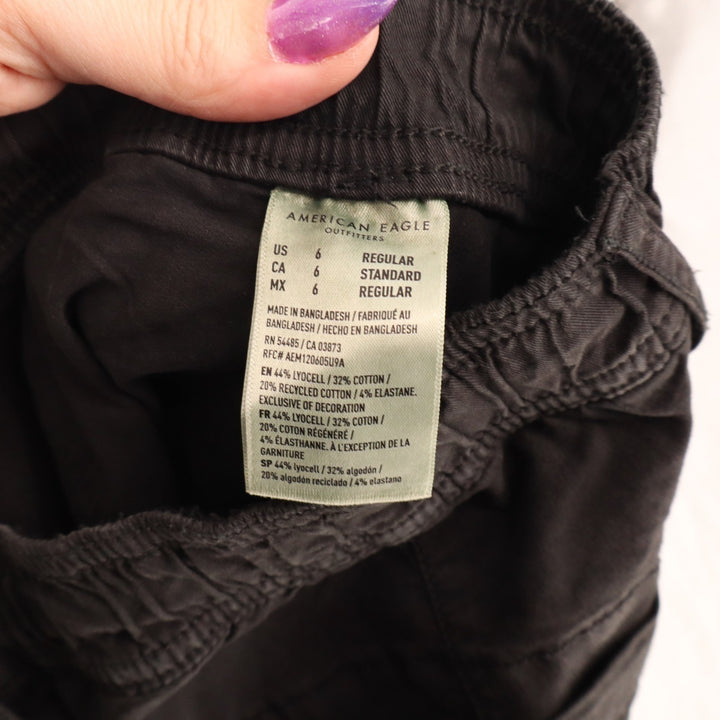 American Eagle Outfitters Cargo Jogger Pants Womens 6 Black Stretch Tapered Leg