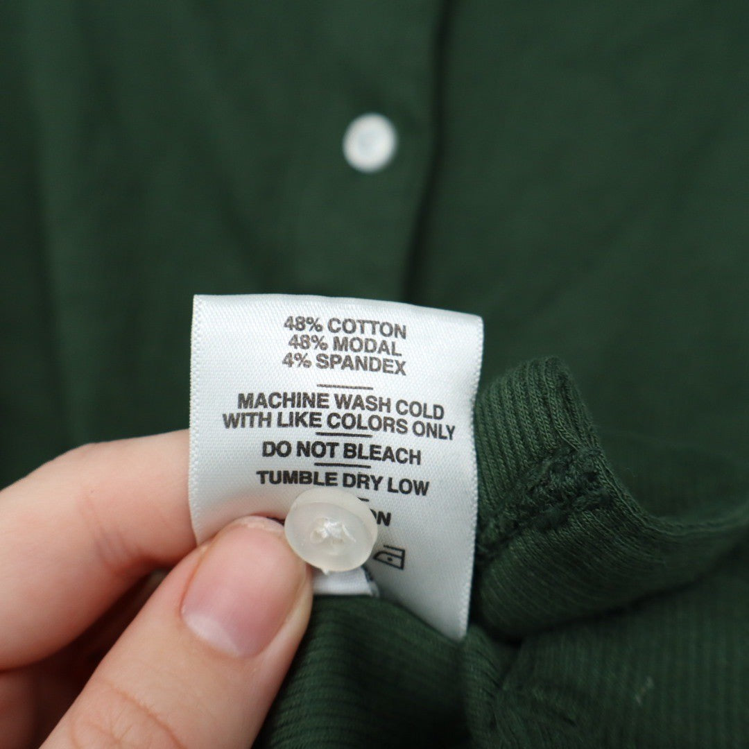 American Giant Ribbed Long Sleeve Button Up Scoop Neck Top Green Size M