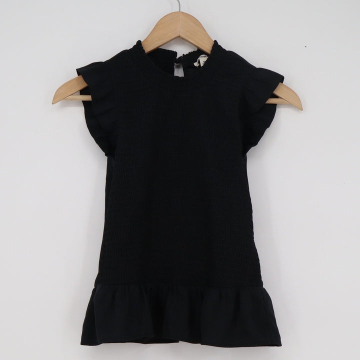 Goodthreads Womens Black Smocked Peplum Top Ruffle High Neck XS Sleeveless