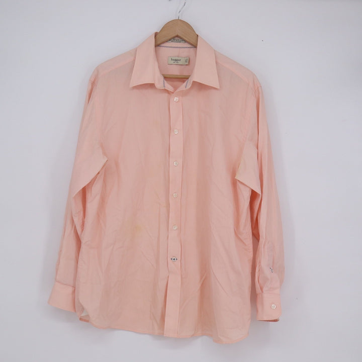 Haggar Mens Peach Regular Fit Long Sleeve Dress Shirt 16.5 32/33 Cotton Blend