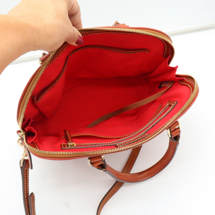 Dooney & Bourke Satchel Womens Medium Zip Zip Pebbled Leather Orange Excellent