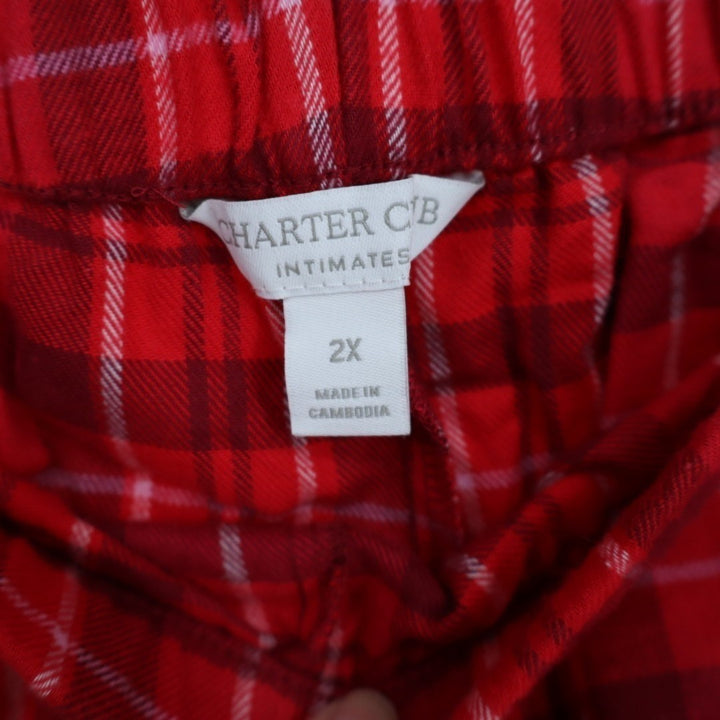 Charter Club Flannel 2-PC Pajamas Set Womens 2X Red Plaid Cotton Lapel Collar