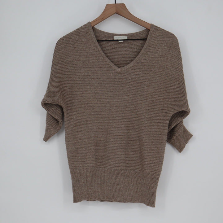 NEW YORK & COMPANY Brown Metallic Knit Dolman Sleeve V Neck Sweater XS