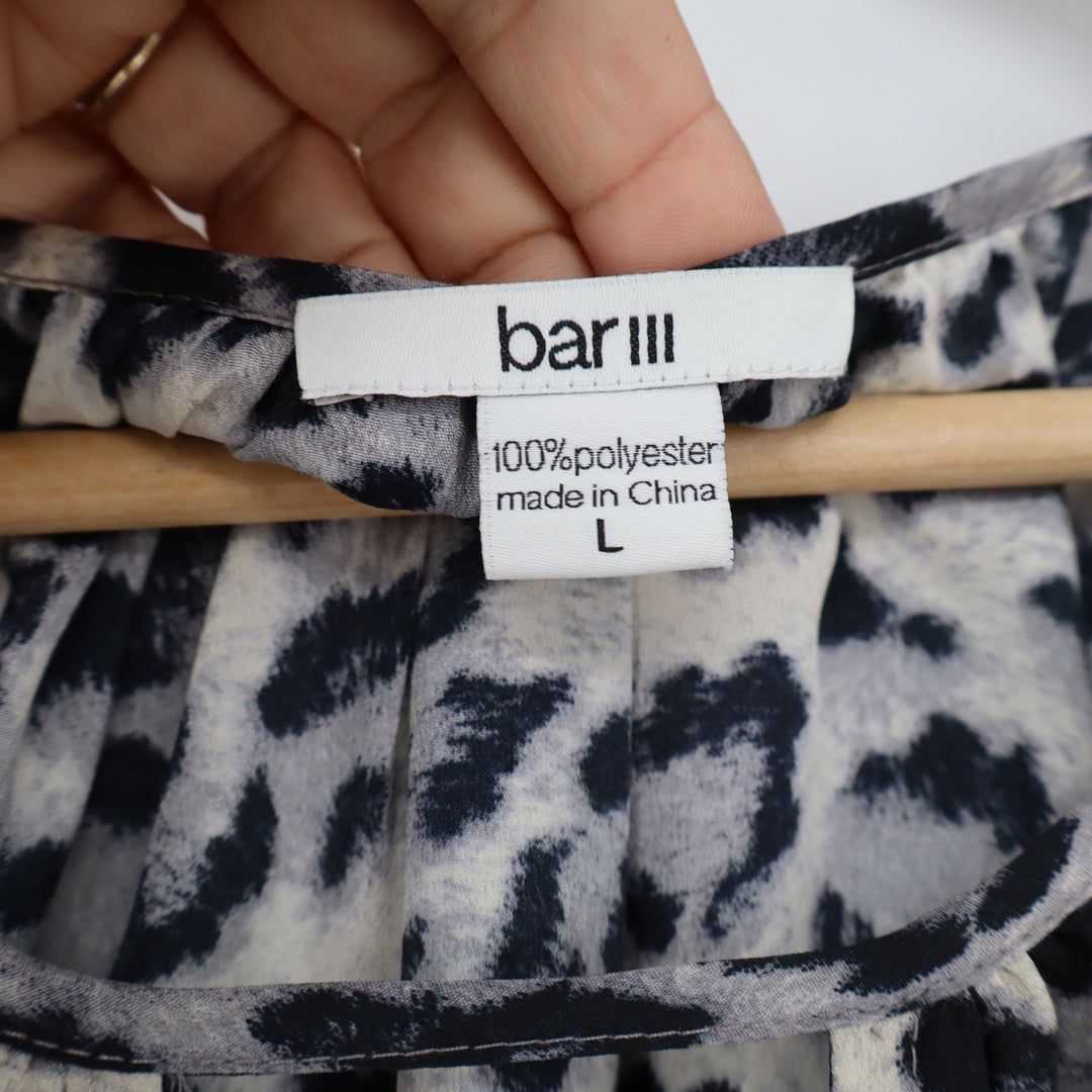 Bar III Leopard Print Dress Grey Black Elastic Waist Tie Belt Size L