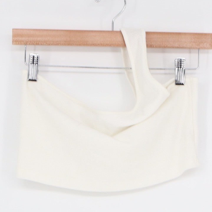 Shein Camisole Top Womens Large White Stretch Knit Ribbed One Shoulder Pullover