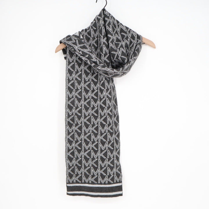 MICHAEL KORS MK Logo Scarf Gray White Metallic Winter Warm Knit