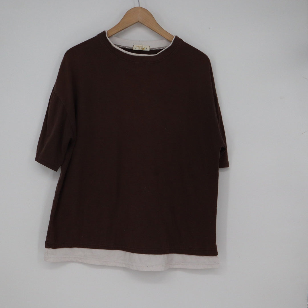 Wangzhichao Brown Layered Look Oversized Short Sleeve T-Shirt Mens XL