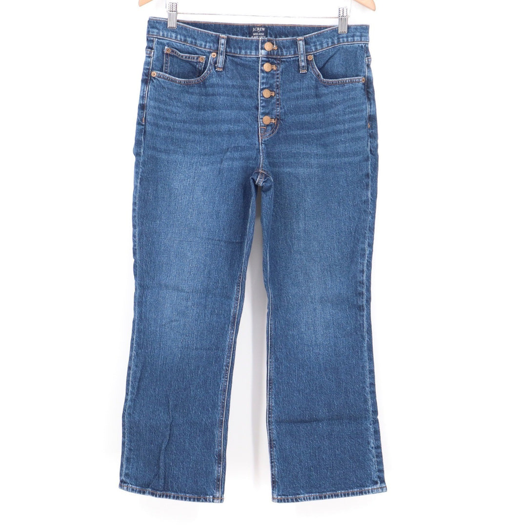 J.Crew Mid-Rise Flare Crop Jeans Blue Button Fly Medium Wash Size 30