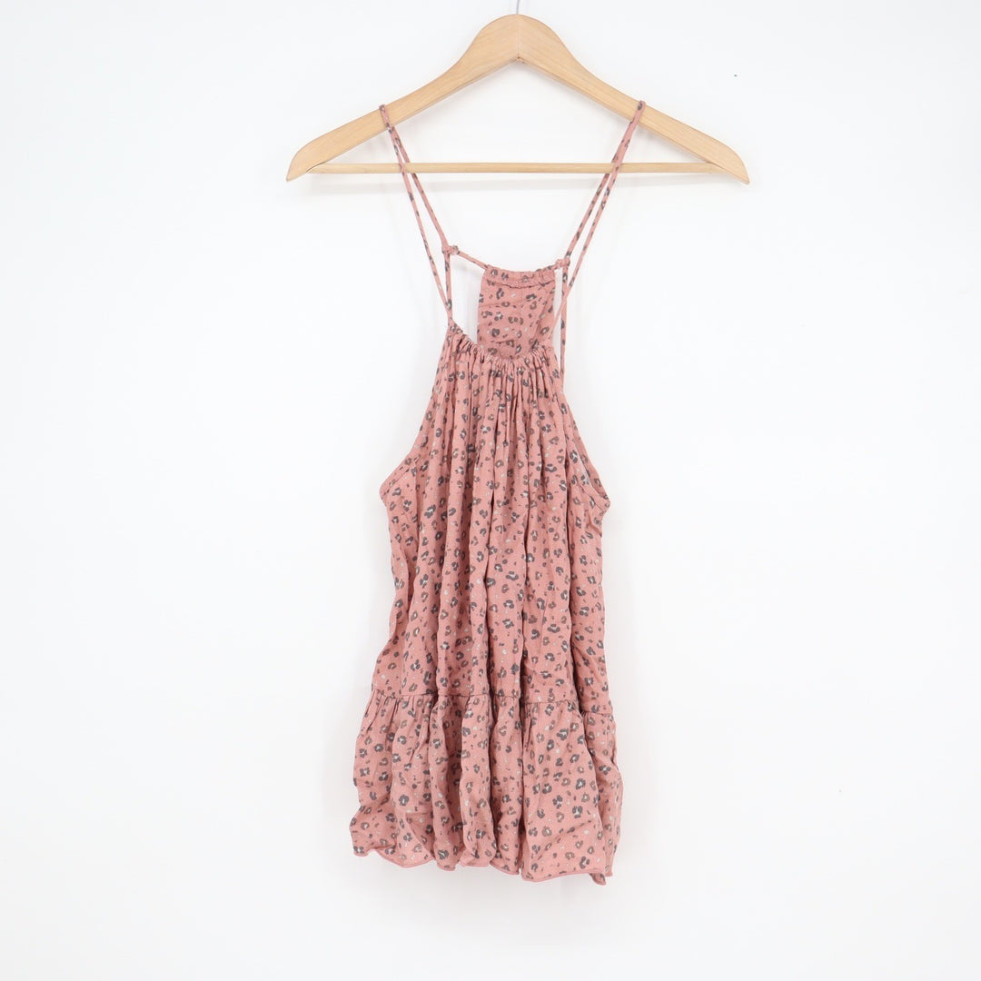 Urban Romantics Mauve Pink Leopard Print Halter Babydoll Tiered T-Back Top M