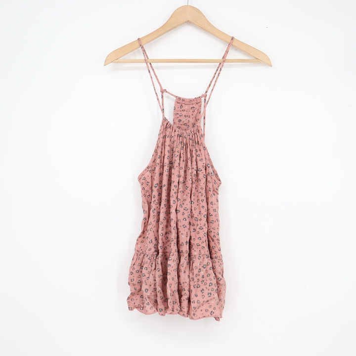 Urban Romantics Mauve Pink Leopard Print Halter Babydoll Tiered T-Back Top M