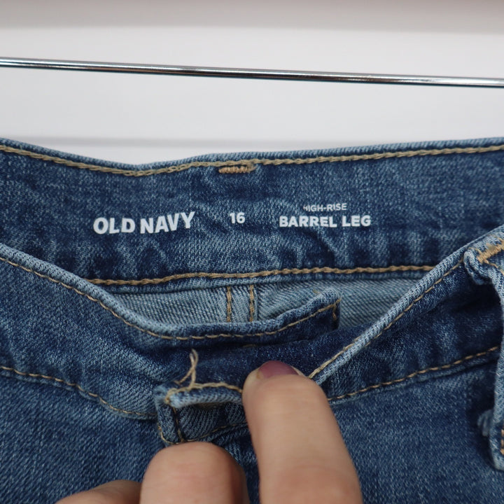 Old Navy Womens High Rise Barrel Leg Jeans Medium Wash Blue Size 16 Curved Leg