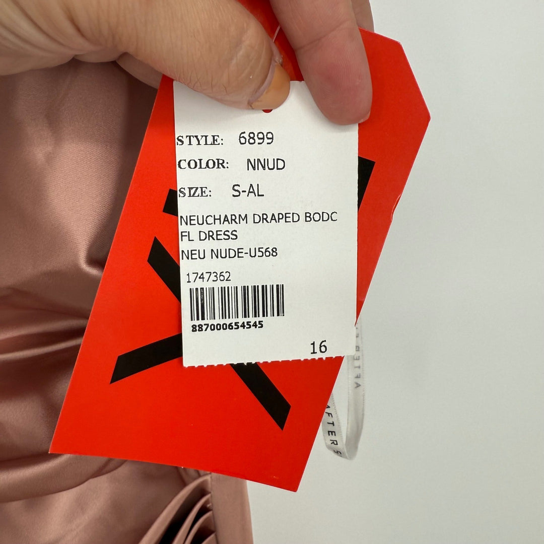 AFTER SIX High Neck Sleeveless Cap Shoulder Satin Maxi Dress In Neu Nude Size S