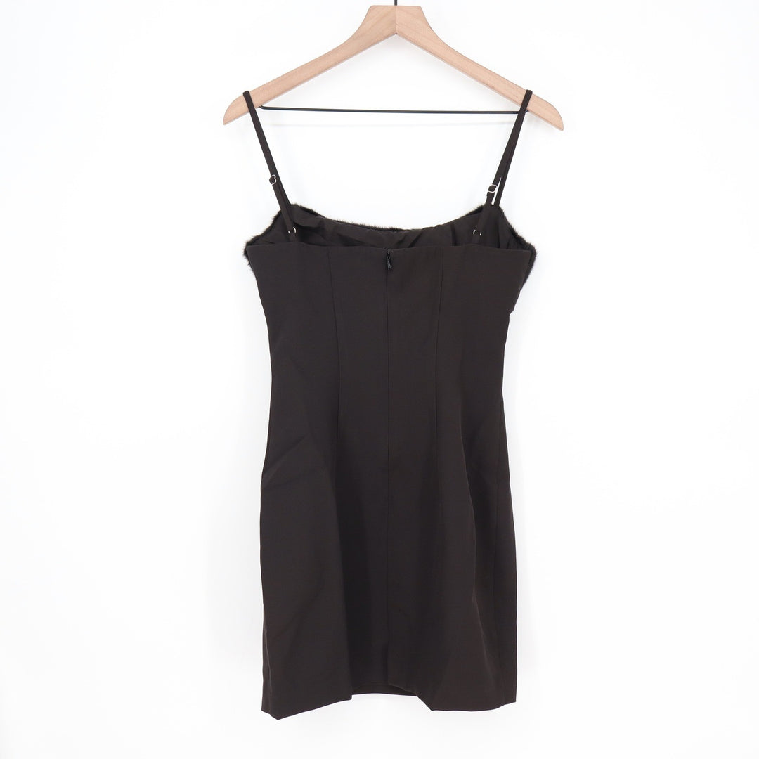 Naked Wardrobe Black Faux Fur Trim Cutout Mini Dress Small