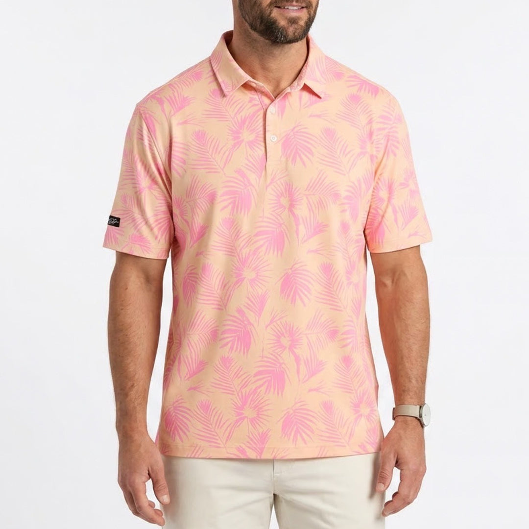 Sunday Swagger Polo Shirt Mens 3XL Yellow Pink Tropical Leaf Stretch Golf Tennis