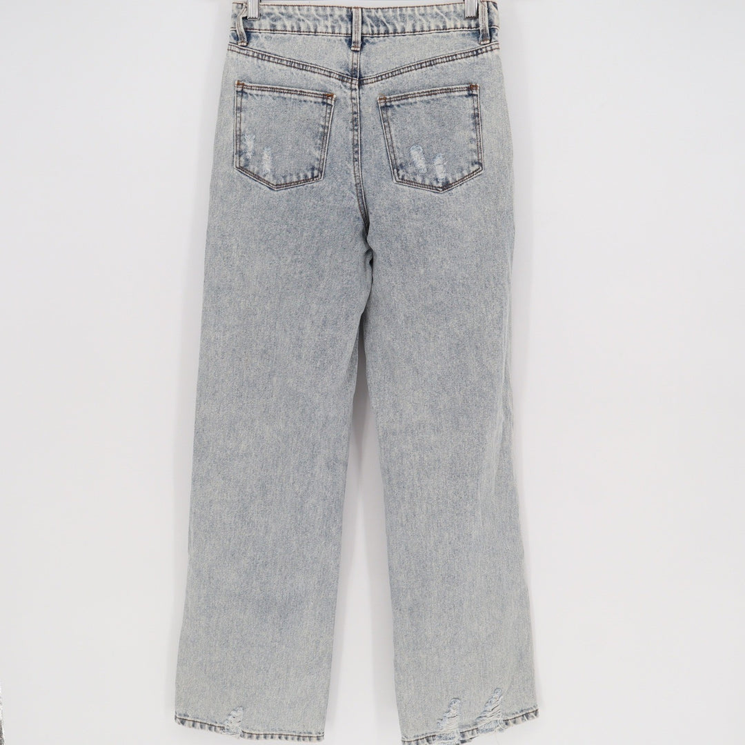 RSQ Womens Distressed Straight Leg Jeans Light Wash Acid Ripped Size 26