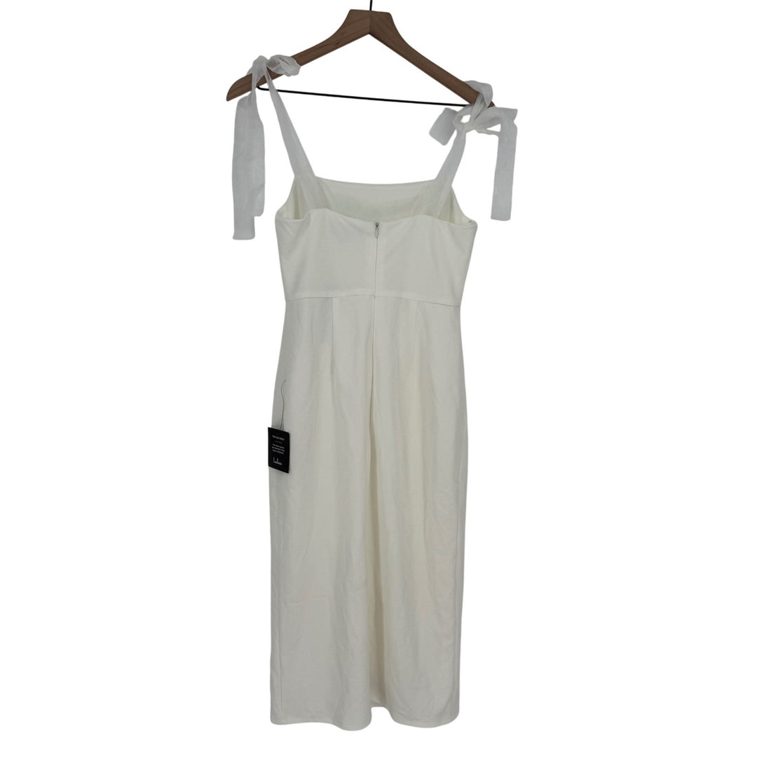 Lulus Romantic Celebration White Tie-Strap Bodycon Midi Dress Size S