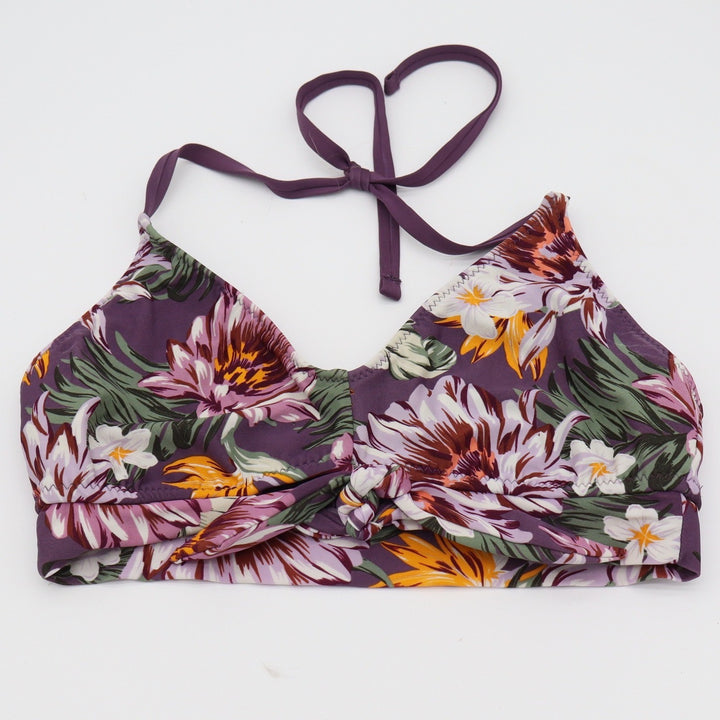 Kona Sol Bikini Top Womens S Floral Purple Twist Front Halter Excellent