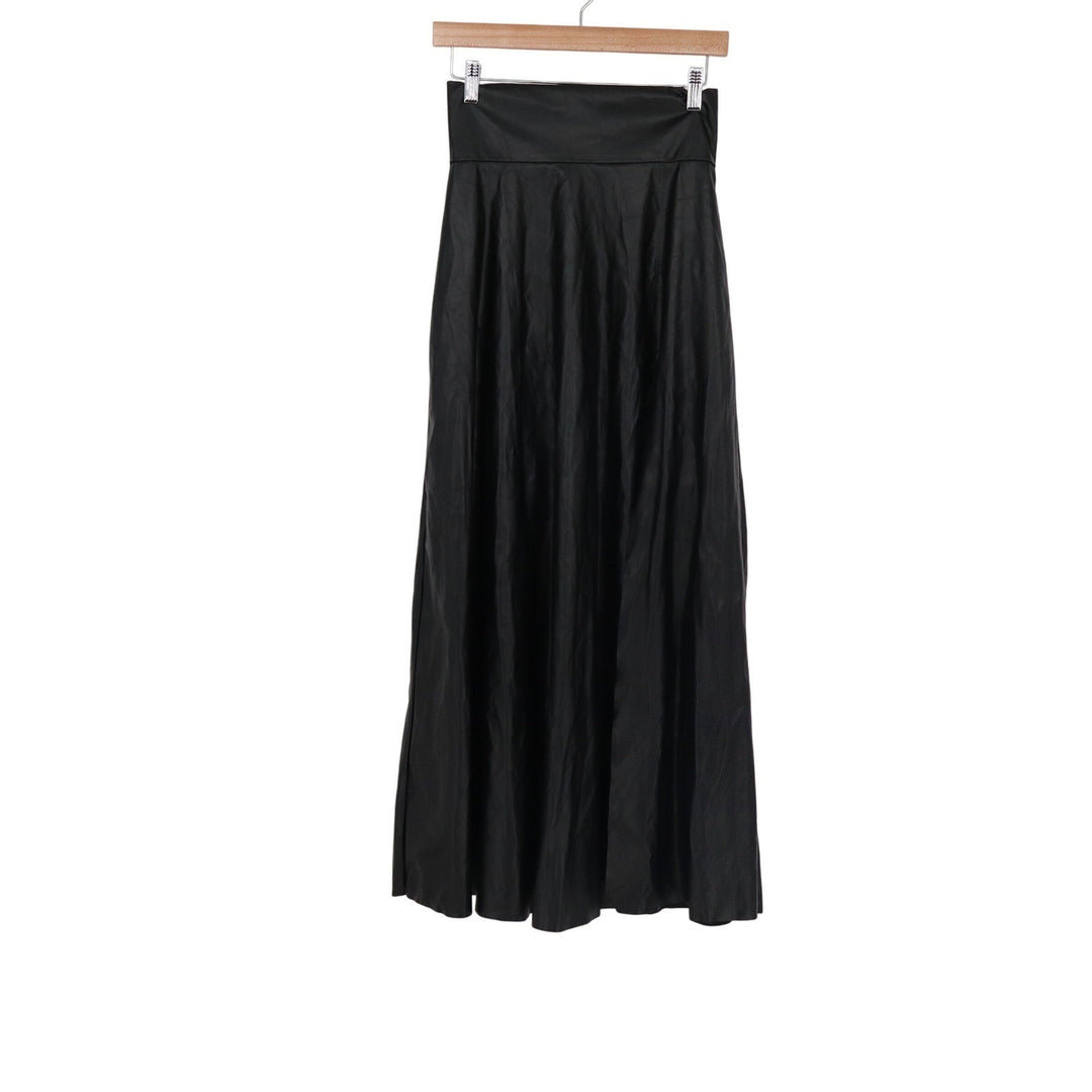 SHEIN Black Faux Leather Maxi Skirt High Waist Side Slit A-Line Size 4