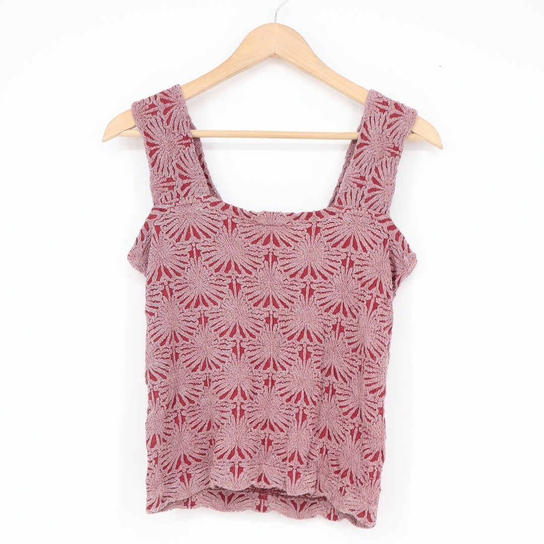 Crystal Sky Womens Burgundy Mauve Popcorn Knit Sunburst Tank Top L/XL