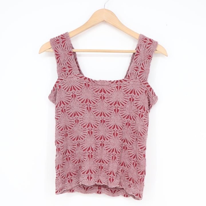 Crystal Sky Womens Burgundy Mauve Popcorn Knit Sunburst Tank Top L/XL