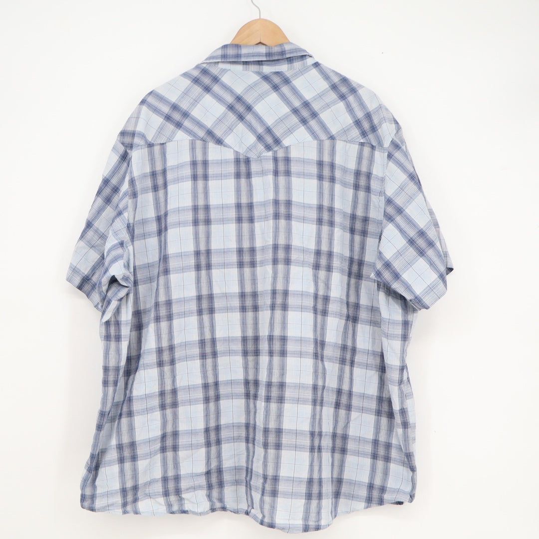 Wrangler Western Shirt Mens Blue White Plaid Pearl Snap Short Sleeve Yoke