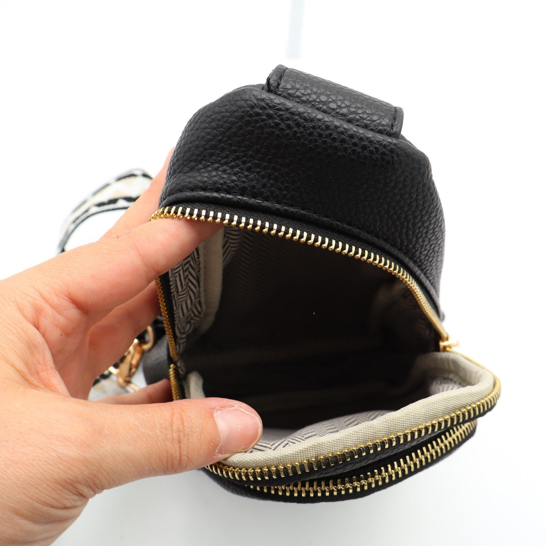 Ah-dorned Black Vegan Leather Sling Bag Gold Hardware Geometric Guitar Strap