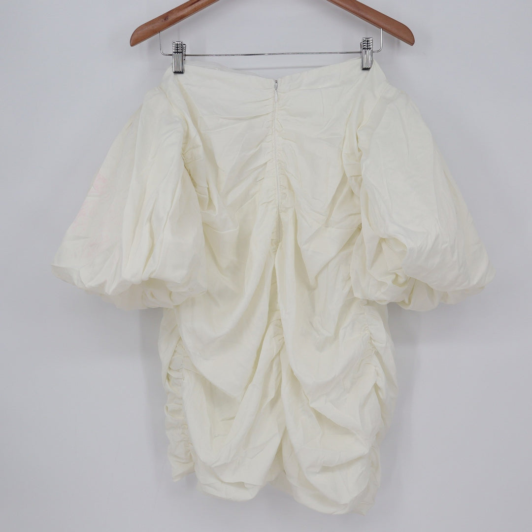 Showpo Betty Mini Dress Off Shoulder Puff Sleeve Gathered White Size 16