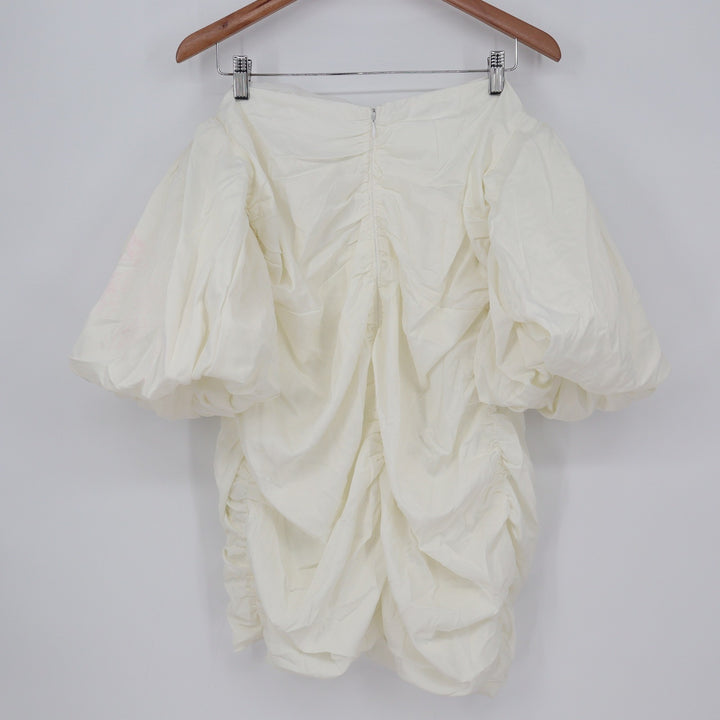 Showpo Betty Mini Dress Off Shoulder Puff Sleeve Gathered White Size 16