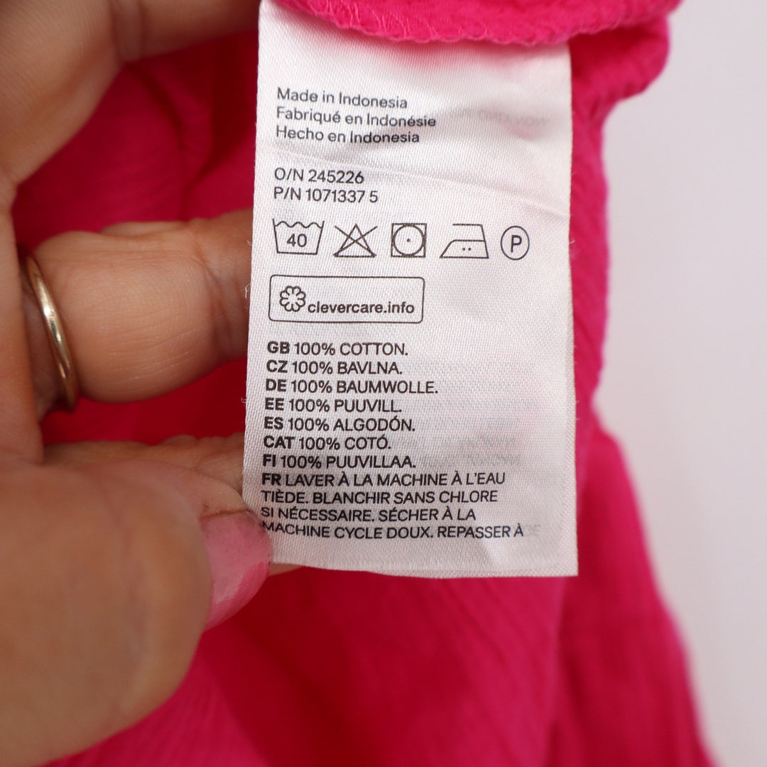 H&M Button-Down Womens S Relaxed Crinkle Hot Pink Cotton Long Sleeve Excellent