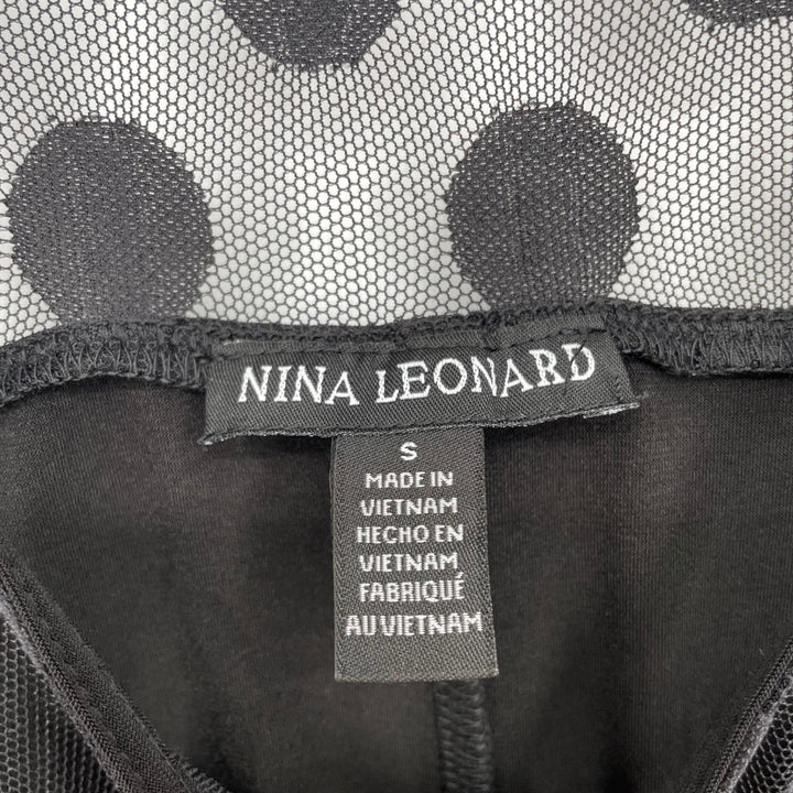 Nina Leonard Black Polka Dot Mesh Sleeve Sheath Dress Size S