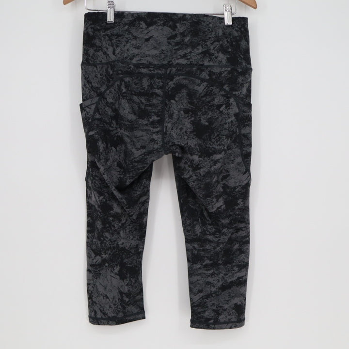 Capri Leggings Womens XL Black Gray Tie Dye Stretch Pockets Elastic Waist Active