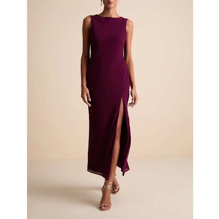 Lulus Burgundy Cowl Back Sleeveless Maxi Dress Side Slit Formal Gown Size M