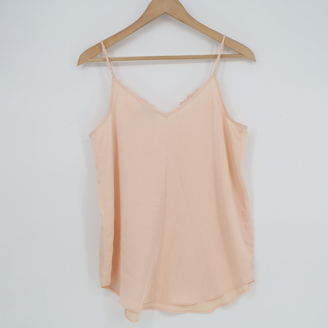 SO Tank Top Womens Small Blush Cotton V-Neck Lace Trim Spaghetti Straps Pullover