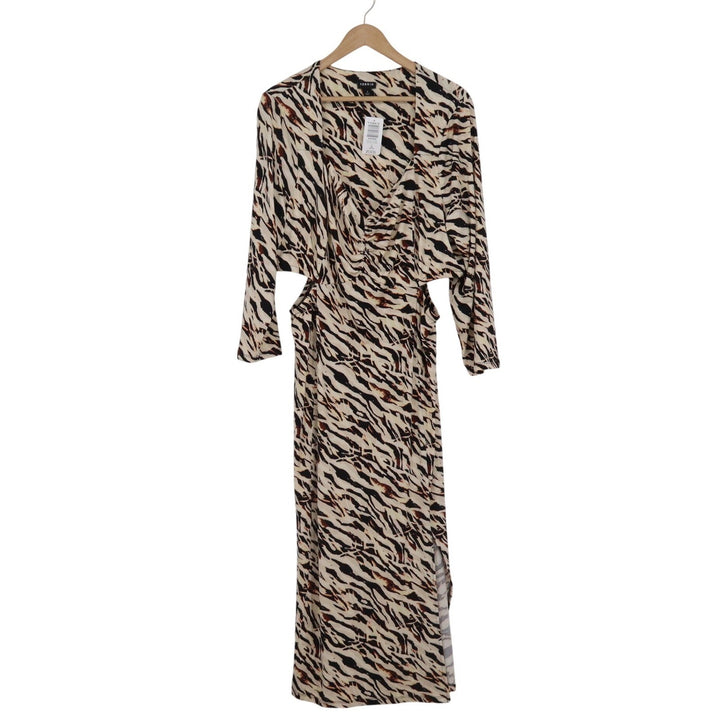Torrid Zebra Print Maxi Studio Knit Dress Cut Out V-Neck Long Sleeve 1X NWT